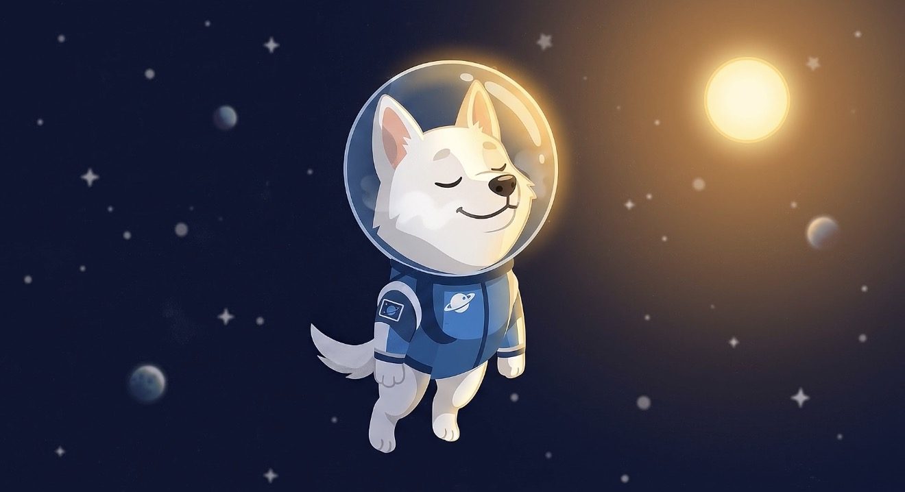 Gaia flotando tranquila en el espacio con un sol brillante al fondo